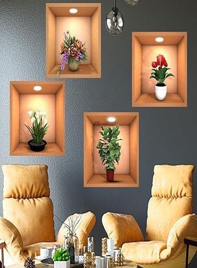 VINSU New Creative Simulation Green Plant Potted 3D Wall Stickers Living Room Study Office Waterproof Decorative Stickers, Peel & Stick Wall Sticker, 3D Flower Vase Wall Stickers(30CmX30Cm, Pack of 4) - Image 1